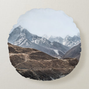 LANDSCAPE PHOTO OF MOUNTAINS UNDER WHITE CLOUDS ROUND CUSHION