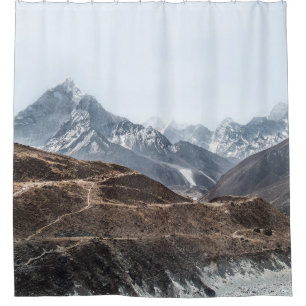 LANDSCAPE PHOTO OF MOUNTAINS UNDER WHITE CLOUDS SHOWER CURTAIN