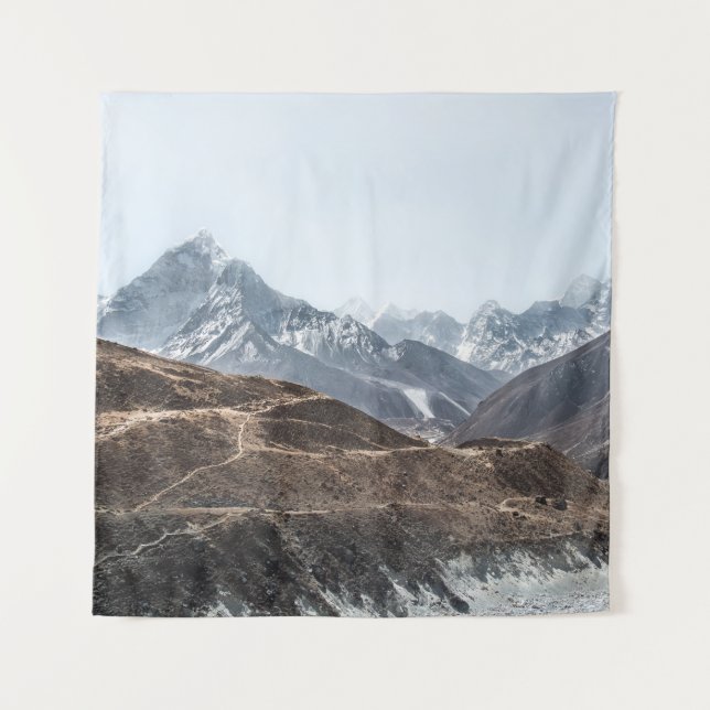 LANDSCAPE PHOTO OF MOUNTAINS UNDER WHITE CLOUDS TAPESTRY (Front)
