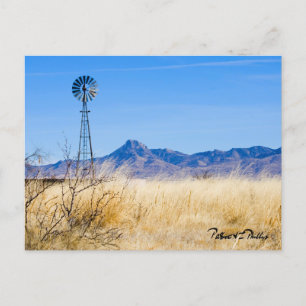 Landscape Photo Rustic Windmill Mountain Range Postcard