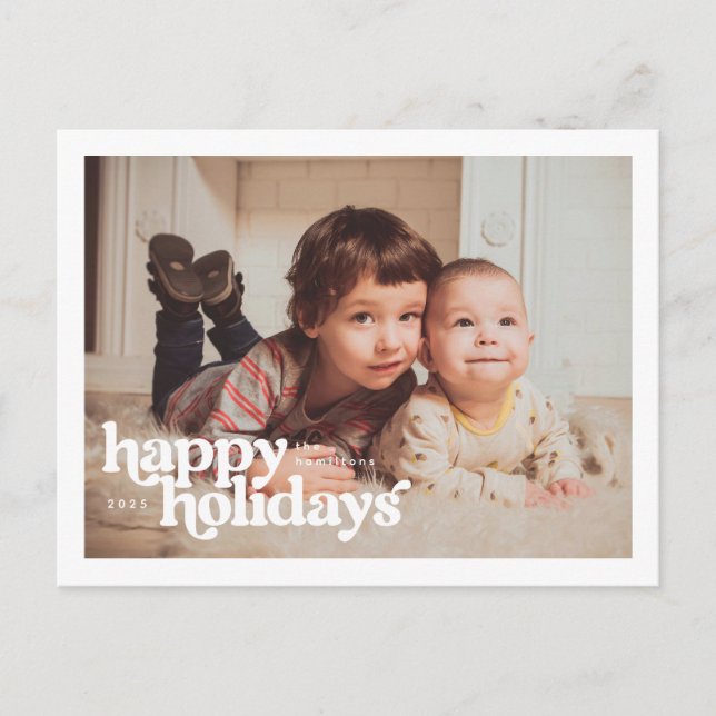 Landscape Photo With Bold Happy Holidays Postcard (Front)