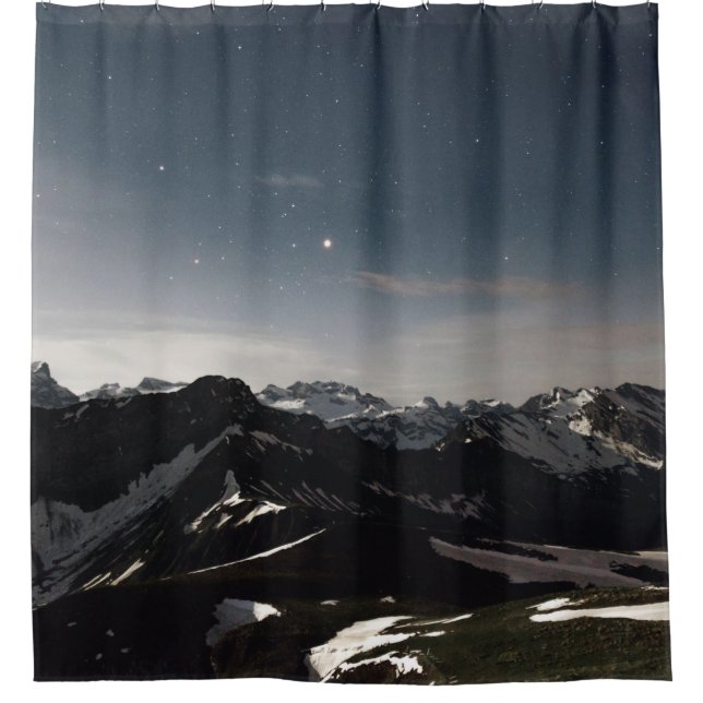 LANDSCAPE PHOTOGRAPHY OF BLACK AND WHITE MOUNTAIN SHOWER CURTAIN (Front)