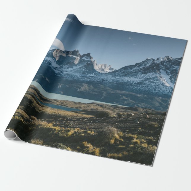 LANDSCAPE PHOTOGRAPHY OF BLACK AND WHITE MOUNTAIN WRAPPING PAPER (Unrolled)