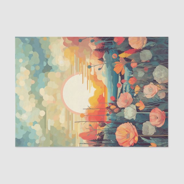 Landscape red and white poppies sun tissue paper (Front)