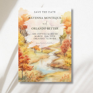 Landscape Red Autumn River Forest Fall Wedding Save The Date