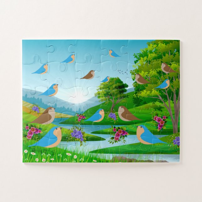 Landscape River Trees Birds Flowers Nature, Age 4 Jigsaw Puzzle (Horizontal)