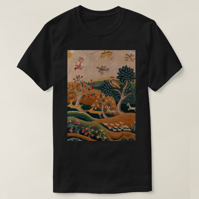 Landscape Scene with Deers Needlework T-Shirt (Design Front)
