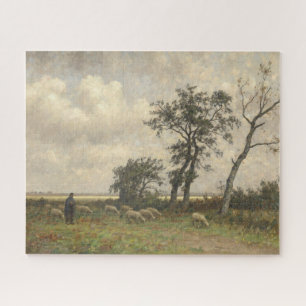 Landscape sheep and shepherd vintage fine art  jigsaw puzzle