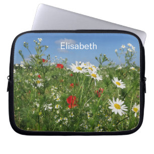Landscape, sky, flowers, summer, meadow, field, laptop sleeve