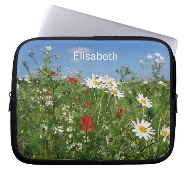 Landscape, sky, flowers, summer, meadow, field,  laptop sleeve (Front)