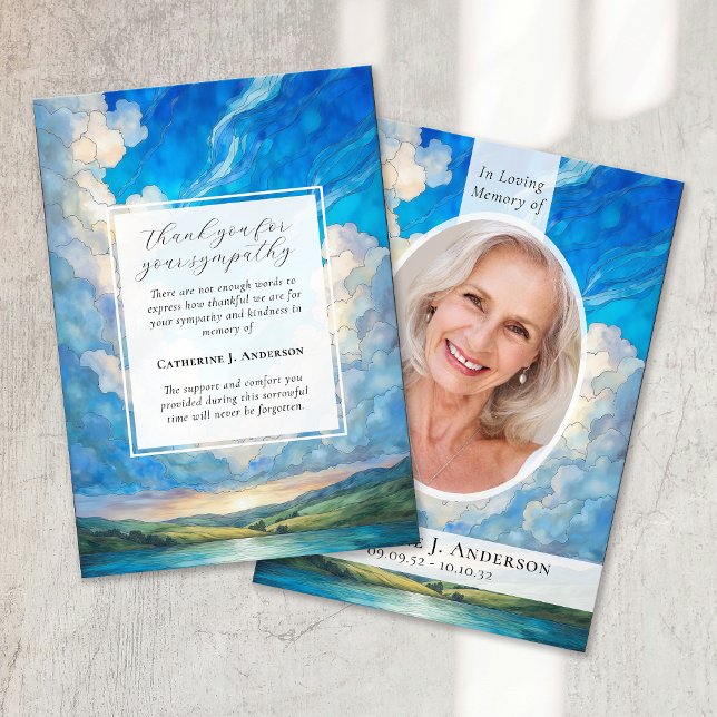Landscape Sky Memorial Photo Sympathy Funeral Thank You Card (Creator Uploaded)