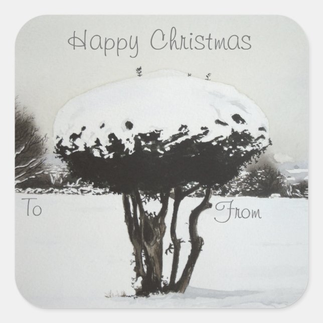 landscape snow scene picture for christmas square sticker (Front)