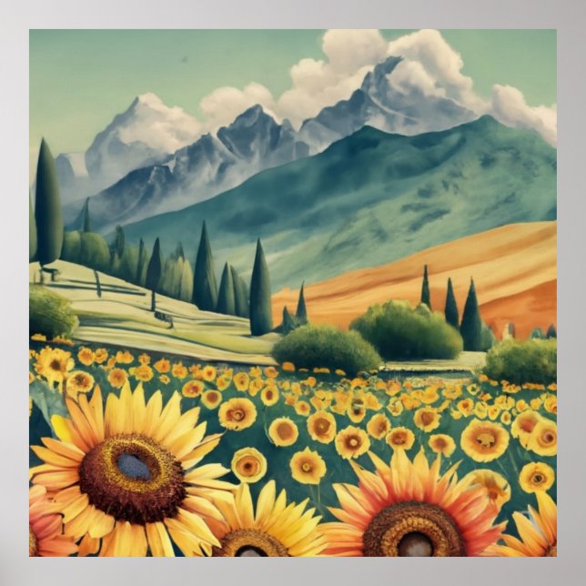 Landscape Sunflowers Boho Poster (Front)