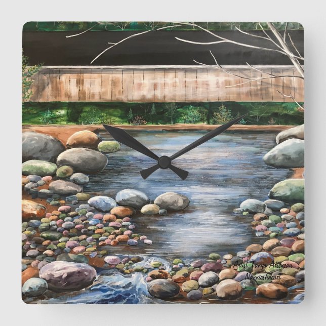 Landscape The Brook original Handpainted Art Square Wall Clock (Front)