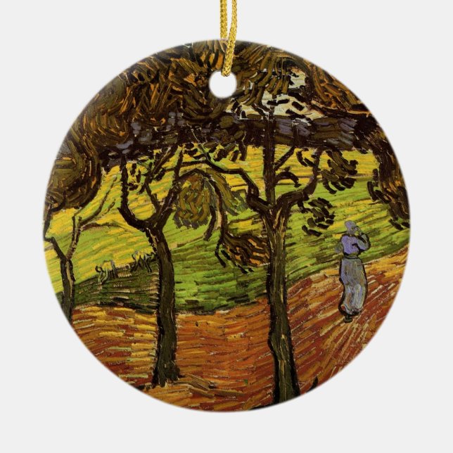 Landscape, Trees and Figures by Vincent van Gogh Ceramic Tree Decoration (Front)