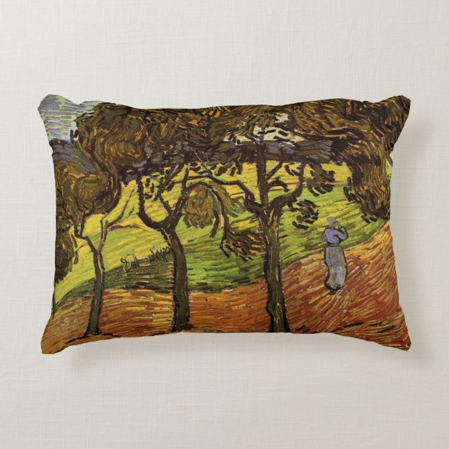 Landscape, Trees and Figures by Vincent van Gogh Decorative Cushion (Front)