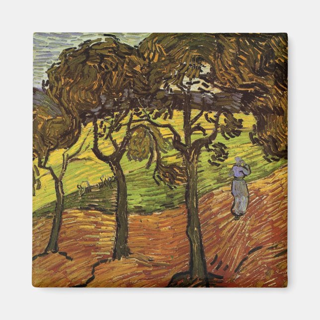 Landscape, Trees and Figures by Vincent van Gogh Magnet (Front)