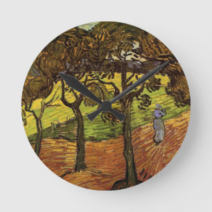 Landscape, Trees and Figures by Vincent van Gogh Round Clock