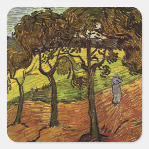 Landscape, Trees and Figures by Vincent van Gogh Square Sticker