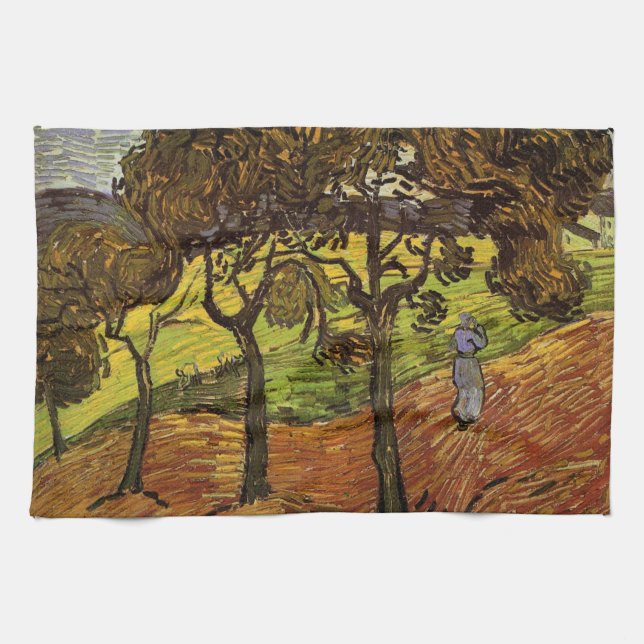 Landscape, Trees and Figures by Vincent van Gogh Tea Towel (Horizontal)