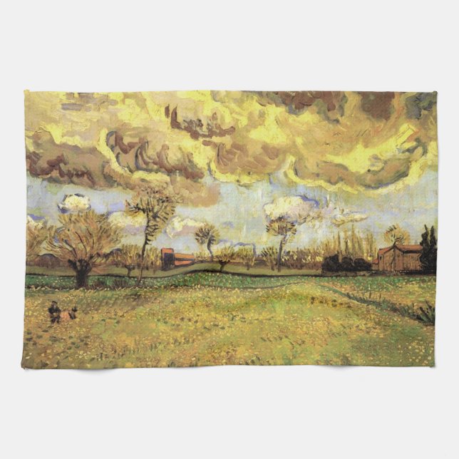 Landscape Under a Stormy Sky by Vincent van Gogh Tea Towel (Horizontal)