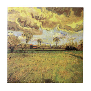 Landscape Under a Stormy Sky by Vincent van Gogh Tile