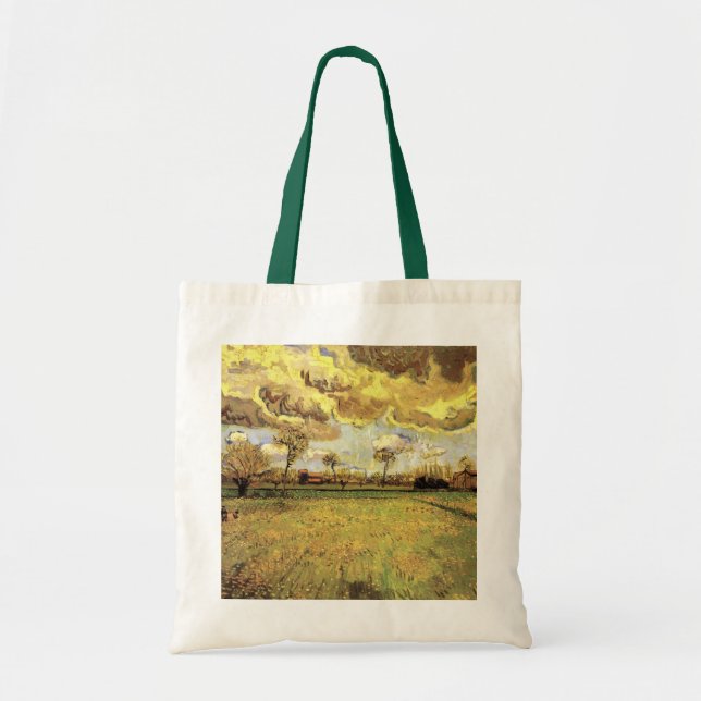 Landscape Under a Stormy Sky by Vincent van Gogh Tote Bag (Front)