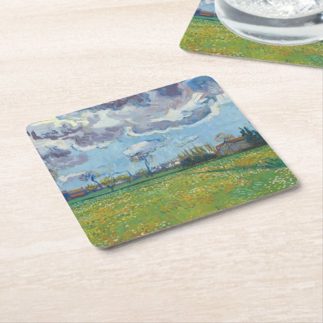 Landscape Under a Stormy Sky Vincent Gogh  Square Paper Coaster (Angled)