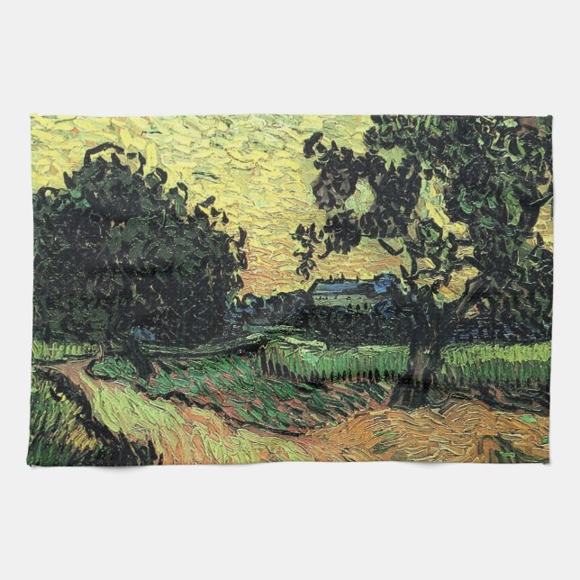 Landscape w Chateau of Auvers by Vincent van Gogh Tea Towel (Horizontal)