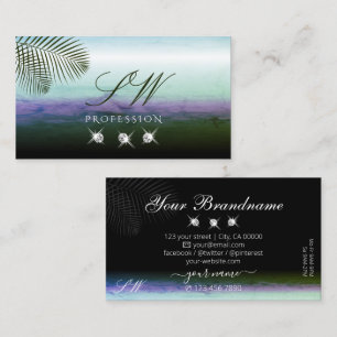 Landscape Watercolors Sparkling Diamonds Monogram Business Card