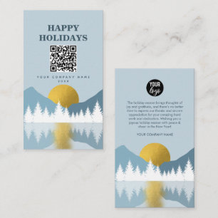 Landscape Winter Happy Holidays Business QR Code Card