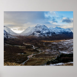 Landscape winter Lairig Gartain Glen Coe Scotland Poster