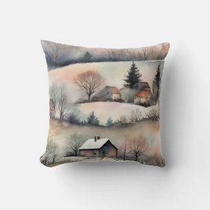 Landscape Winter Pastel Watercolor Cushion