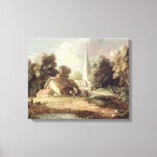 Landscape with a Church, Cottage, Villagers and An Canvas Print