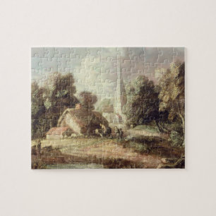 Landscape with a Church, Cottage, Villagers and An Jigsaw Puzzle