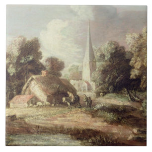 Landscape with a Church, Cottage, Villagers and An Tile