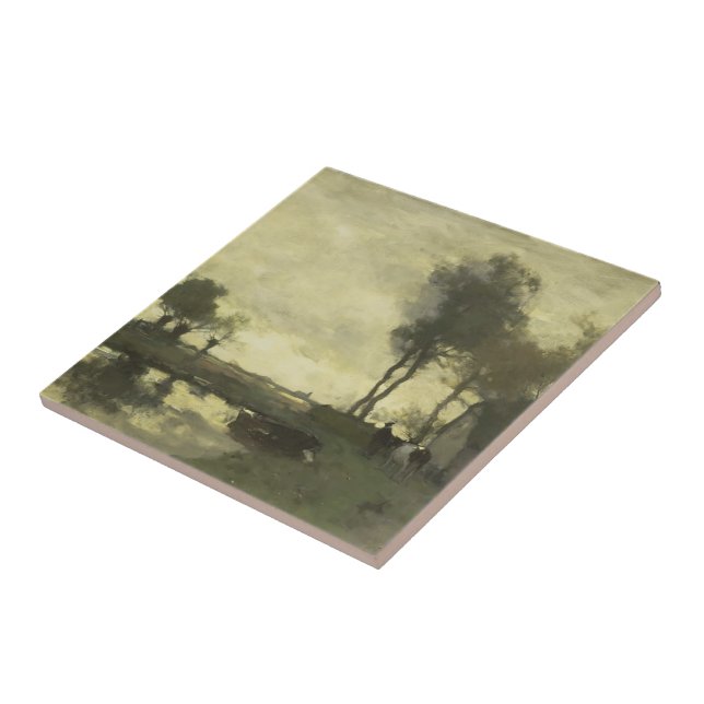 Landscape with a farm pond by Johan Weissenbruch Tile (Side)