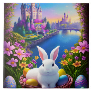 landscape with a rabbit and magical castles tile