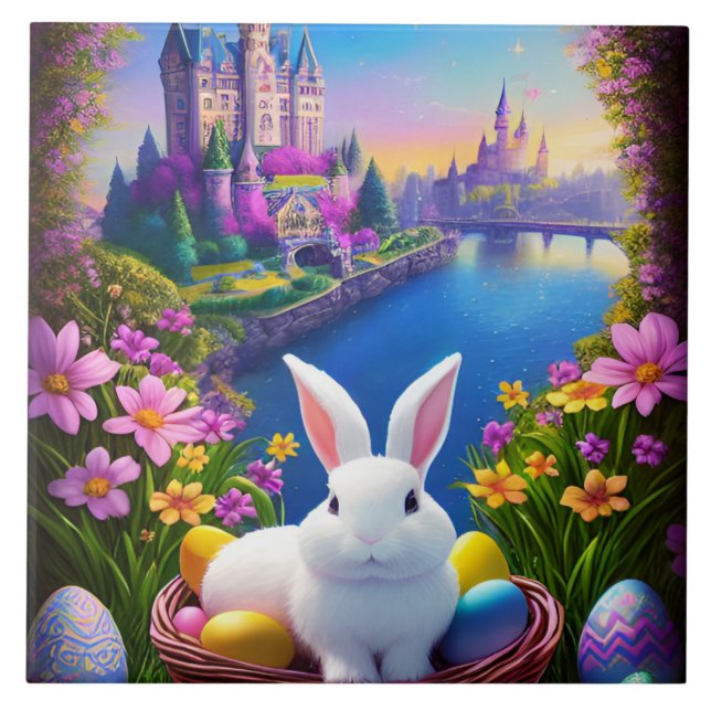 landscape with a rabbit and magical castles tile (Front)
