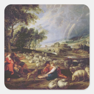 Landscape with a Rainbow Square Sticker
