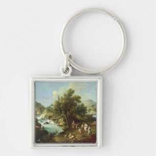 Landscape with a River and Dancing Peasants (oil o Key Ring
