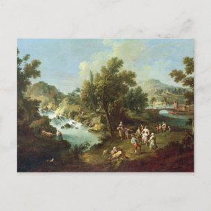 Landscape with a River and Dancing Peasants (oil o Postcard