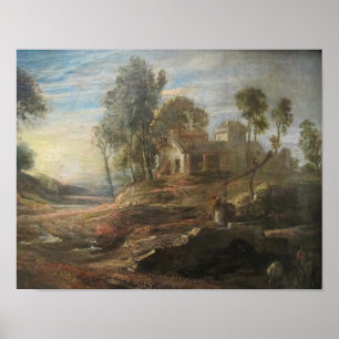 Landscape with a Watering Place and Effect of Sun Poster