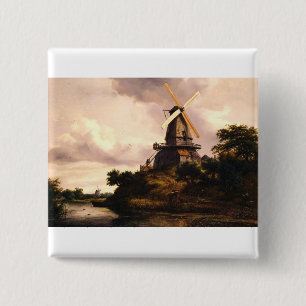 Landscape with a Windmill Art 15 Cm Square Badge