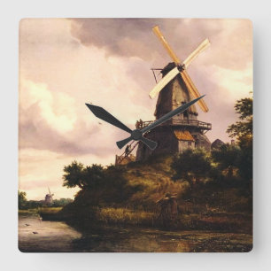 Landscape with a Windmill Art Square Wall Clock