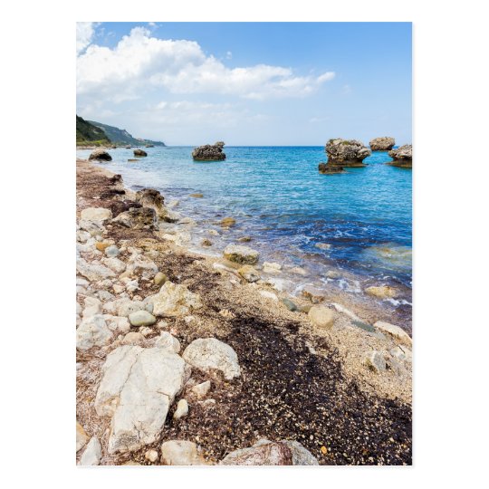 Landscape with boulders and rocks on coast postcard