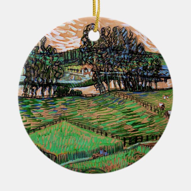 Landscape with Bridge Across the Oise Ceramic Tree Decoration (Front)