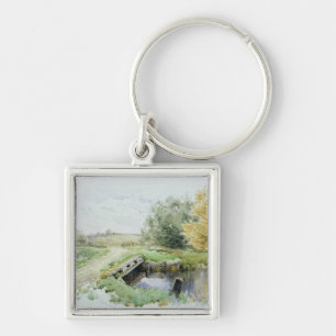 Landscape with bridge over a stream key ring