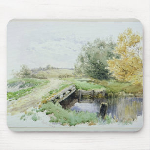 Landscape with bridge over a stream mouse mat