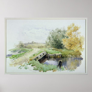 Landscape with bridge over a stream poster
